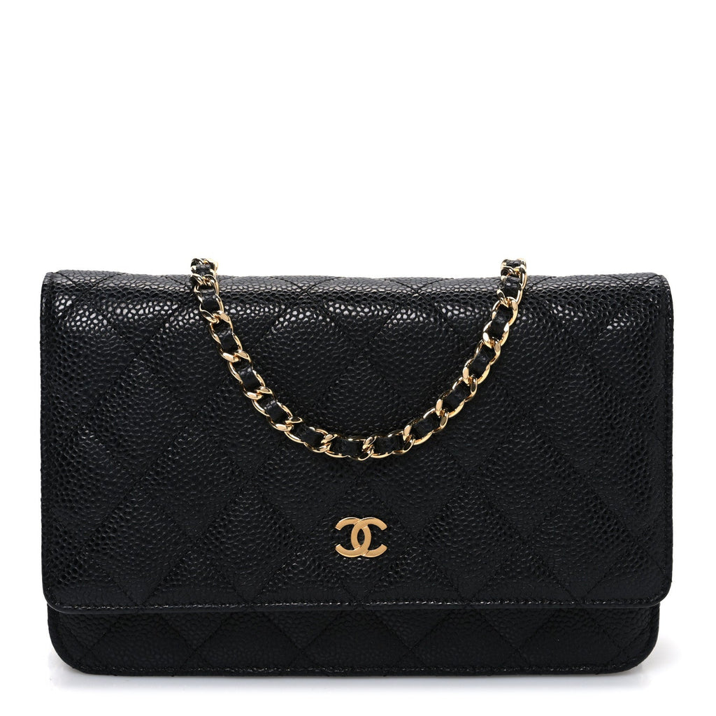Caviar Quilted Wallet on Chain WOC Black wholesalehk.shop