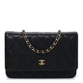 Caviar Quilted Wallet on Chain WOC Black wholesalehk.shop