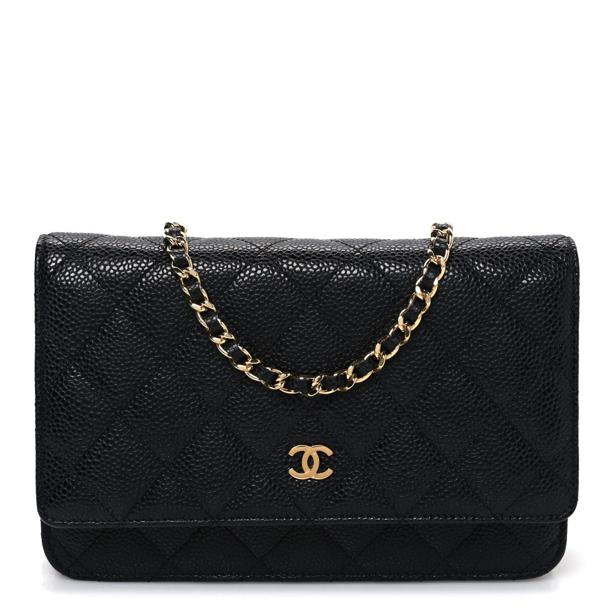 Caviar Quilted Wallet on Chain WOC Black wholesalehk.shop