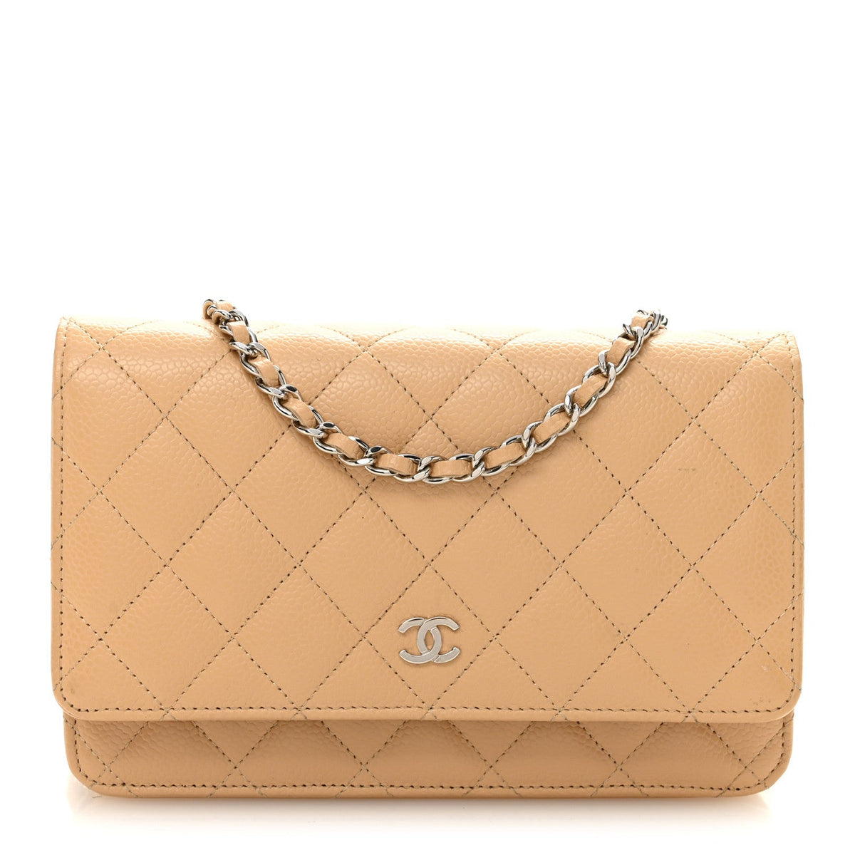Caviar Quilted Wallet on Chain WOC Beige wholesalehk.shop