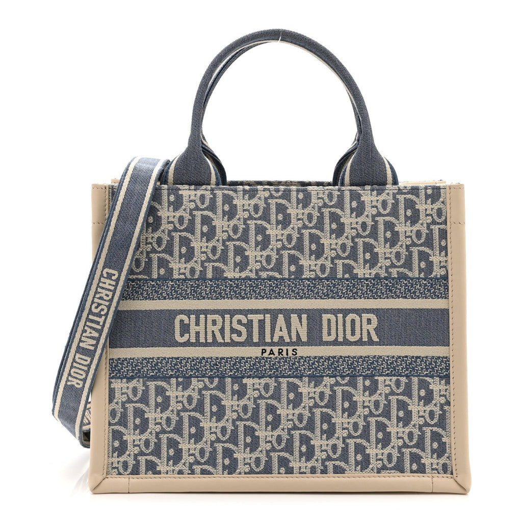 Oblique Chambray Calfskin Small Book Tote With Strap Blue Latte £¨ Direct shipment via from wholesalehk.shop