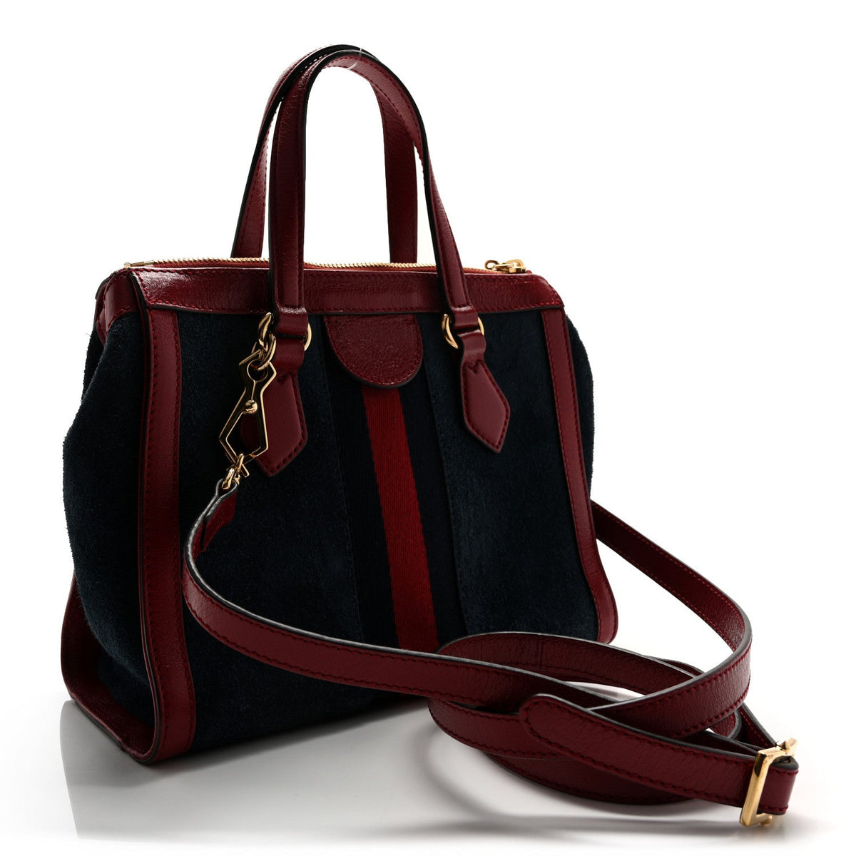 Suede Calfskin Web Small Ophidia Tote Bag New Blue Romantic Cherry wholesalehk.shop