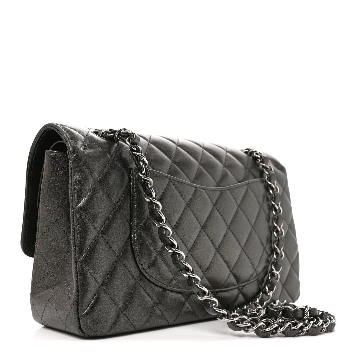 Metallic Lambskin Quilted Medium Double Flap Anthracite wholesalehk.shop