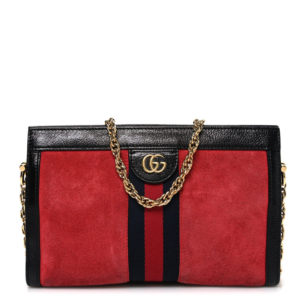 Suede Patent Web Small Ophidia Chain Shoulder Bag Hibiscus Red Black wholesalehk.shop