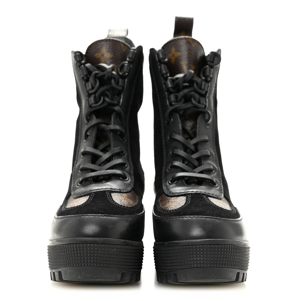 Suede Calfskin Monogram Laureate Platform Desert Boots 34.5 Black £¨ Direct shipment via from wholesalehk.shop