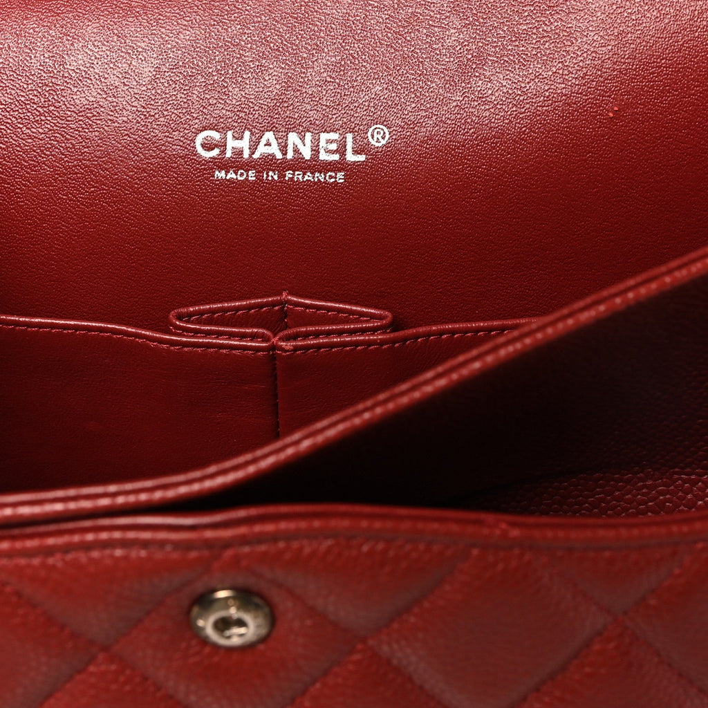 Caviar Quilted Maxi Double Flap Dark Red wholesalehk.shop
