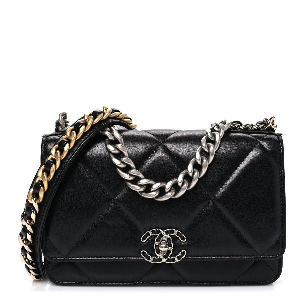 Lambskin Quilted Chanel 19 Wallet On Chain WOC Black wholesalehk.shop