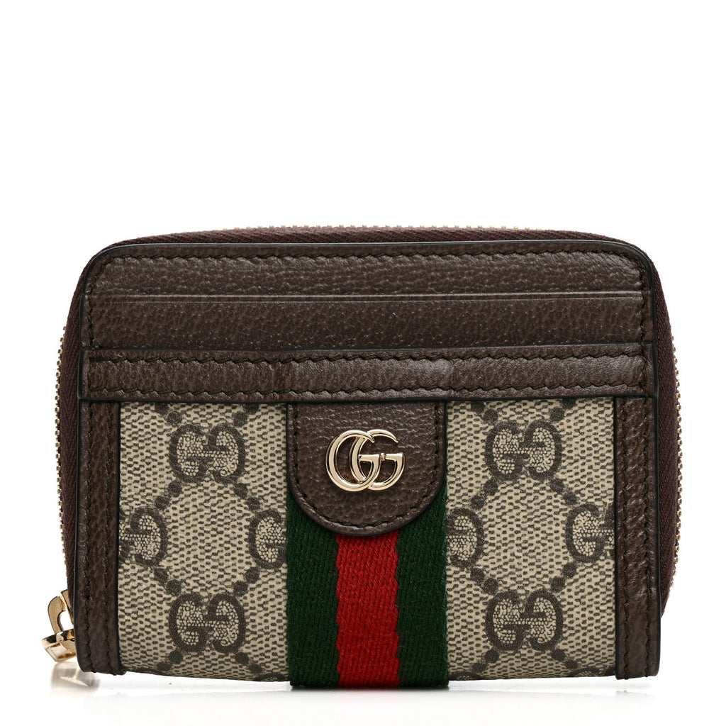 GG Supreme Monogram Textured Dollar Calfskin Web Ophidia Zip Around Card Case Wallet Beige Ebony New Acero wholesalehk.shop