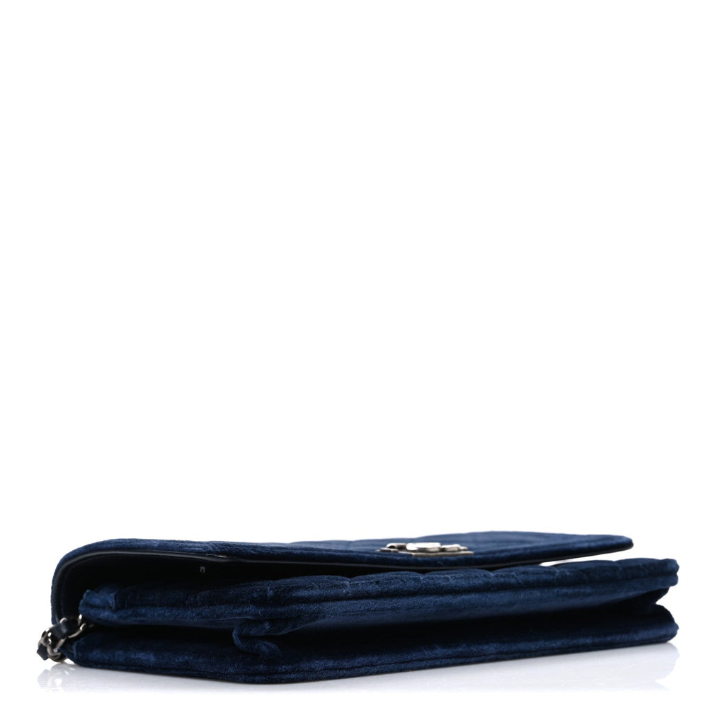 Velvet Quilted Boy Wallet On Chain WOC Blue wholesalehk.shop