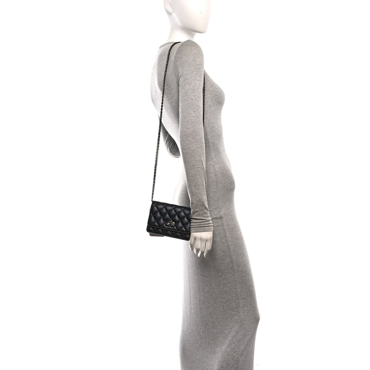 Aged Calfskin Quilted Mini Reissue Wallet On Chain WOC So Black wholesalehk.shop