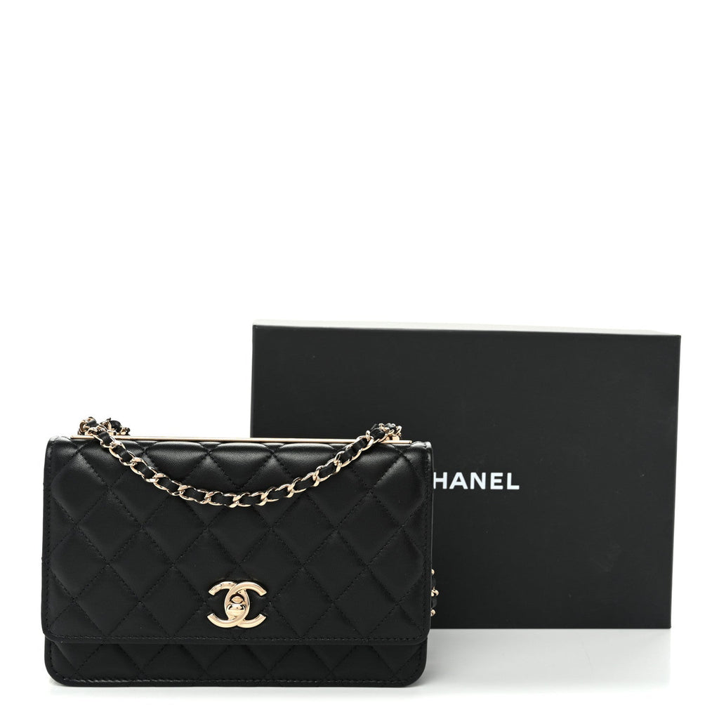 Lambskin Quilted Trendy CC Wallet On Chain WOC Black wholesalehk.shop