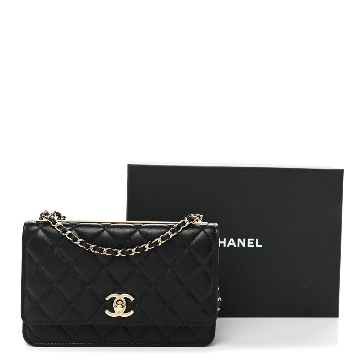 Lambskin Quilted Trendy CC Wallet On Chain WOC Black wholesalehk.shop