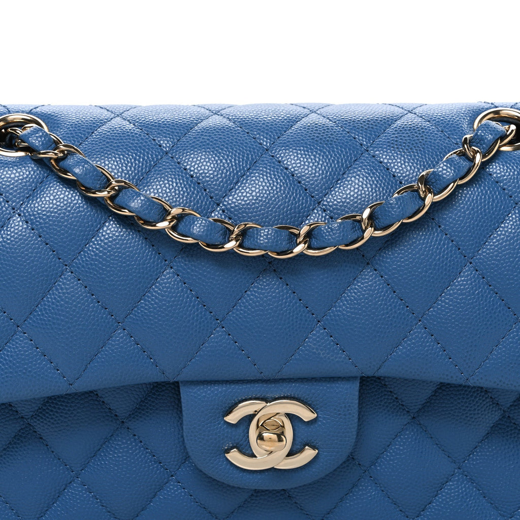 Caviar Quilted Medium Double Flap Blue wholesalehk.shop