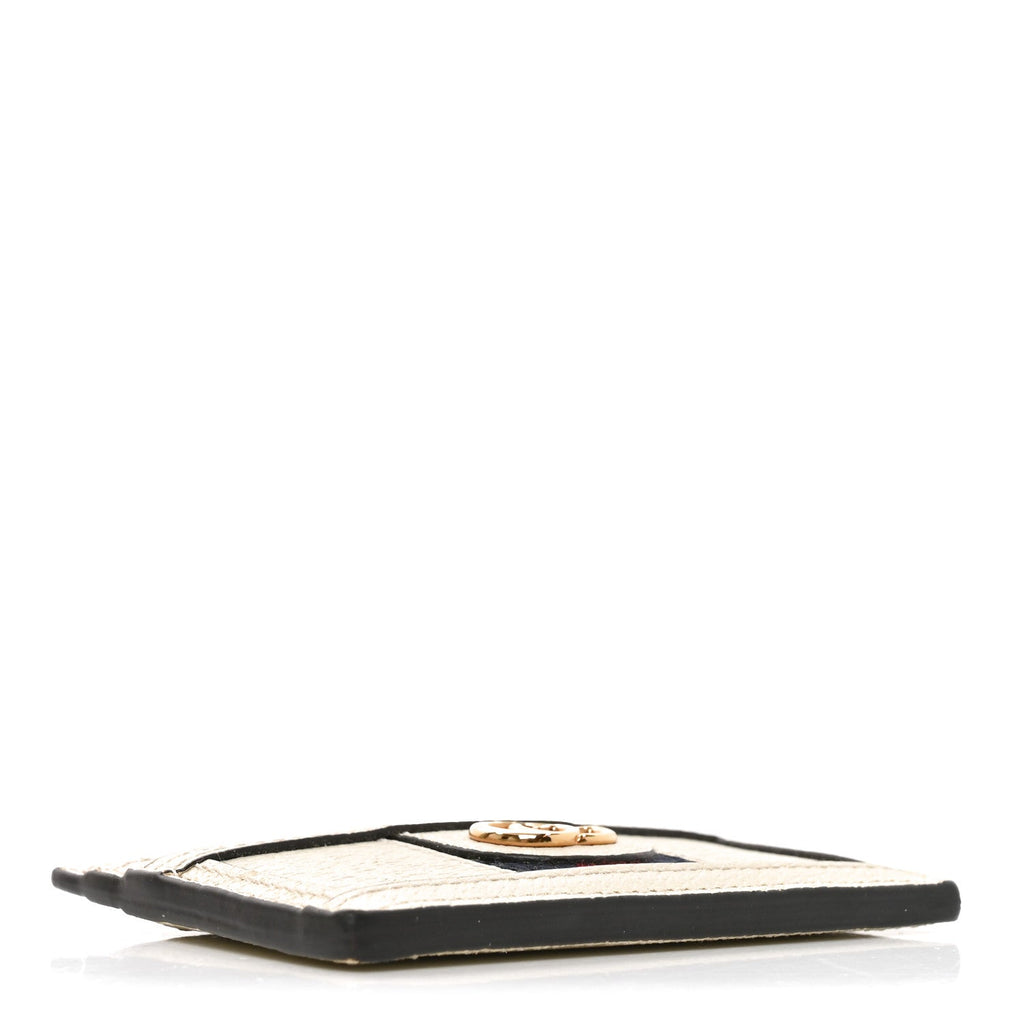 Textured Calfskin Web Ophidia Card Holder Mystic White wholesalehk.shop