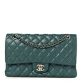 Caviar Quilted Medium Double Flap Green wholesalehk.shop
