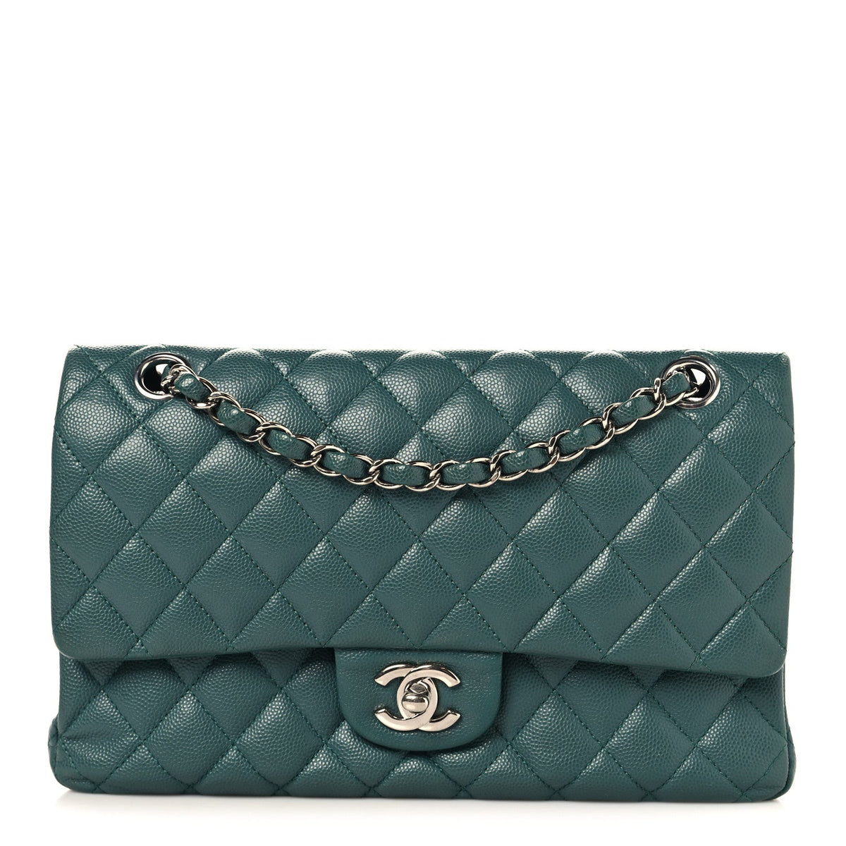 Caviar Quilted Medium Double Flap Green wholesalehk.shop