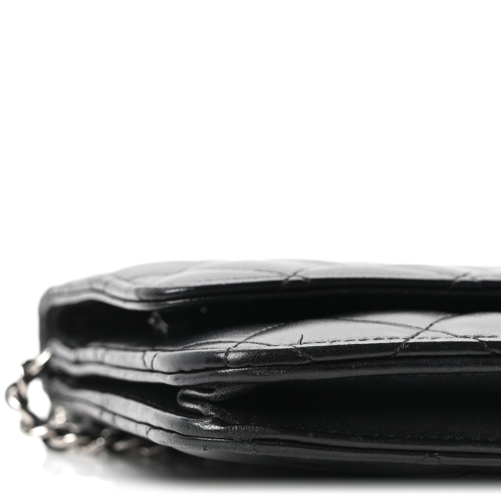 Lambskin Quilted Wallet On Chain WOC Black wholesalehk.shop