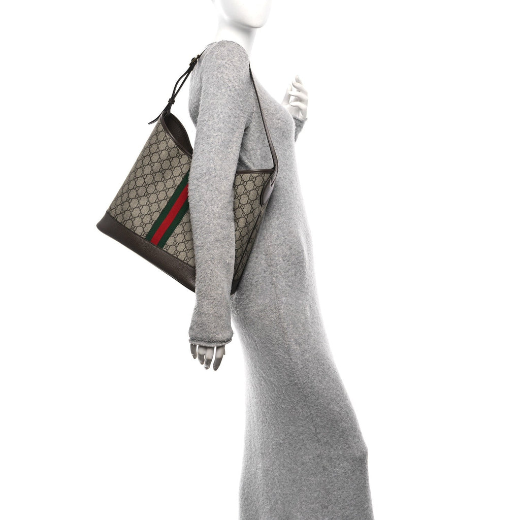 GG Supreme Monogram Textured Dollar Calfskin Web Large Ophidia Bucket Shoulder Bag Beige Ebony New Acero wholesalehk.shop