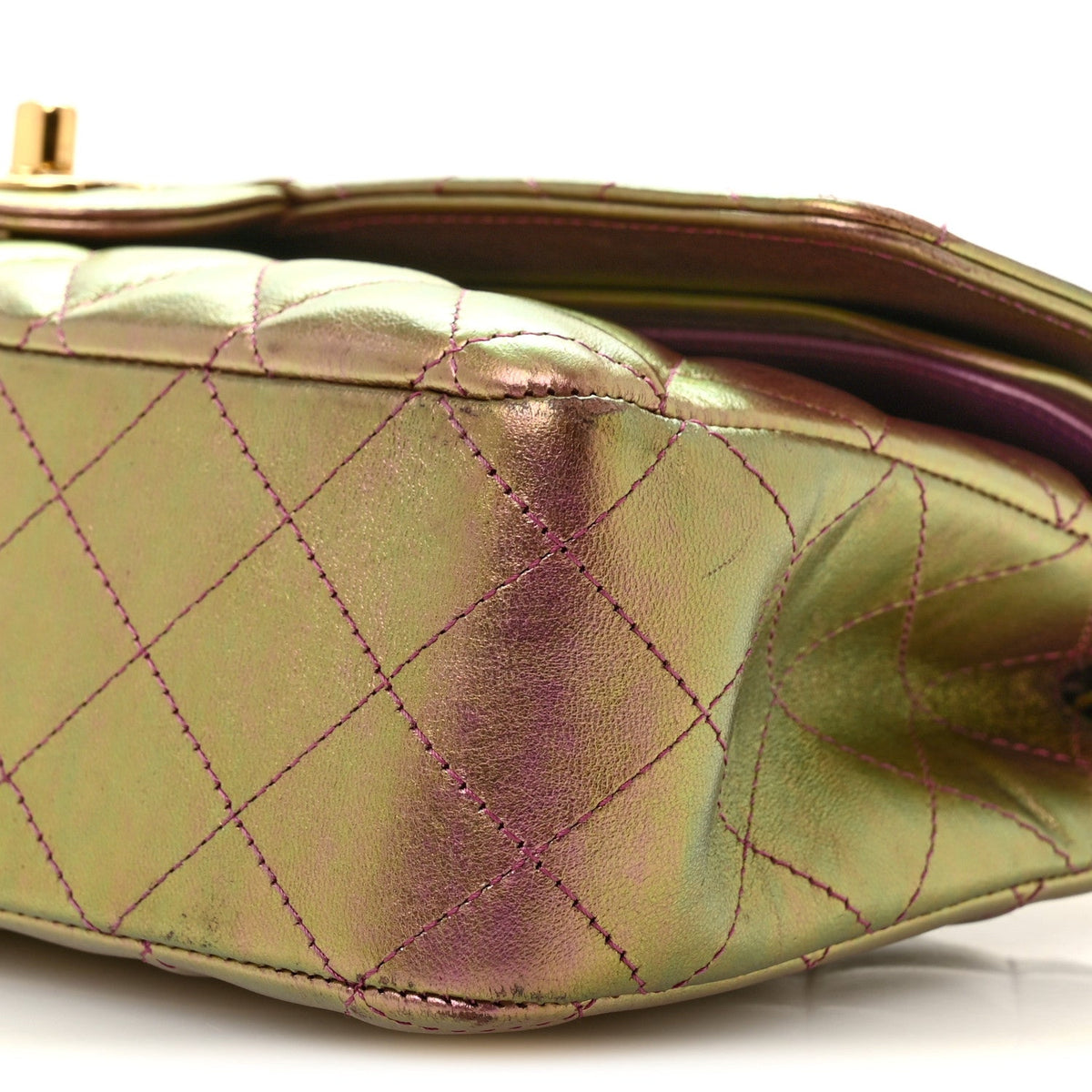 Iridescent Lambskin Quilted Medium Double Flap Purple wholesalehk.shop