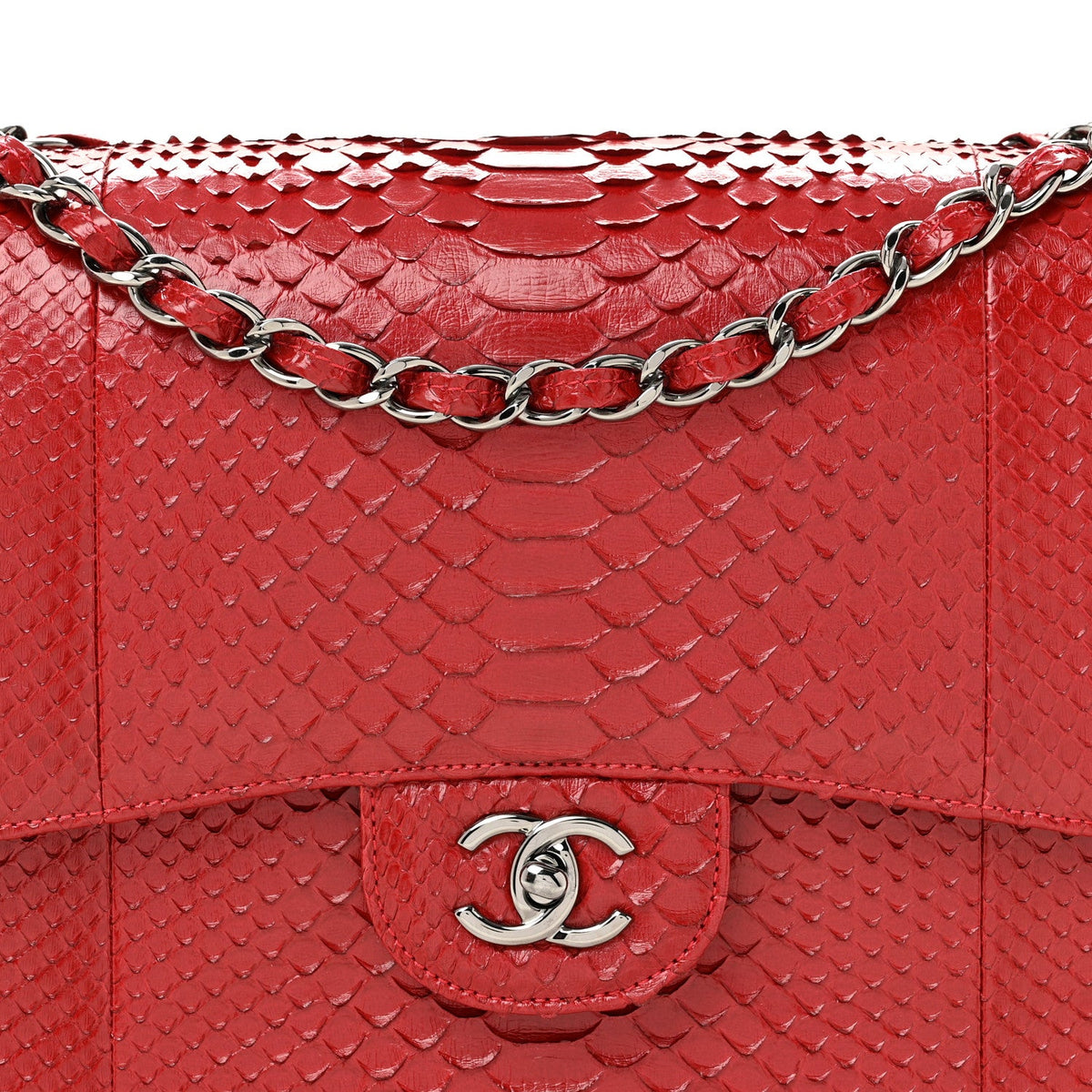 Snakeskin Jumbo Double Flap Red wholesalehk.shop