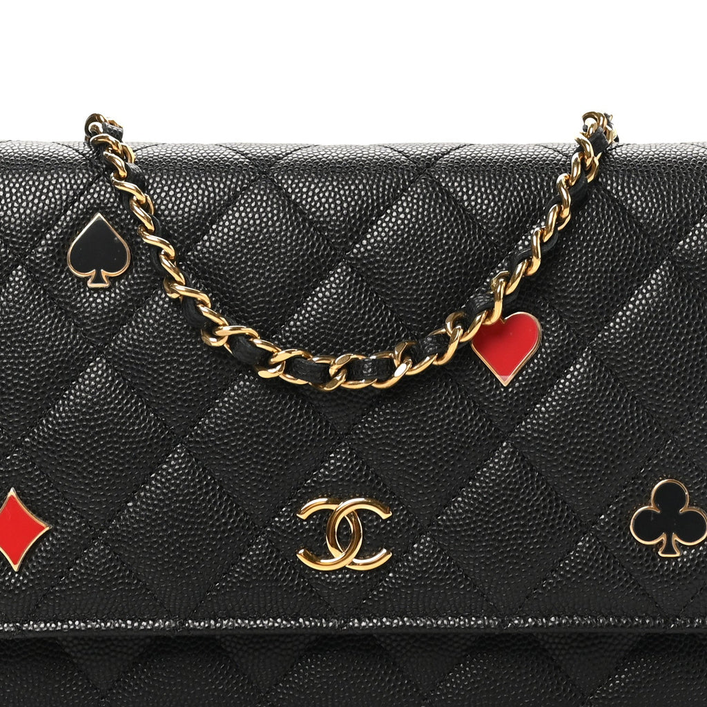 Caviar Quilted Enamel Coco Casino Wallet On Chain WOC Black wholesalehk.shop