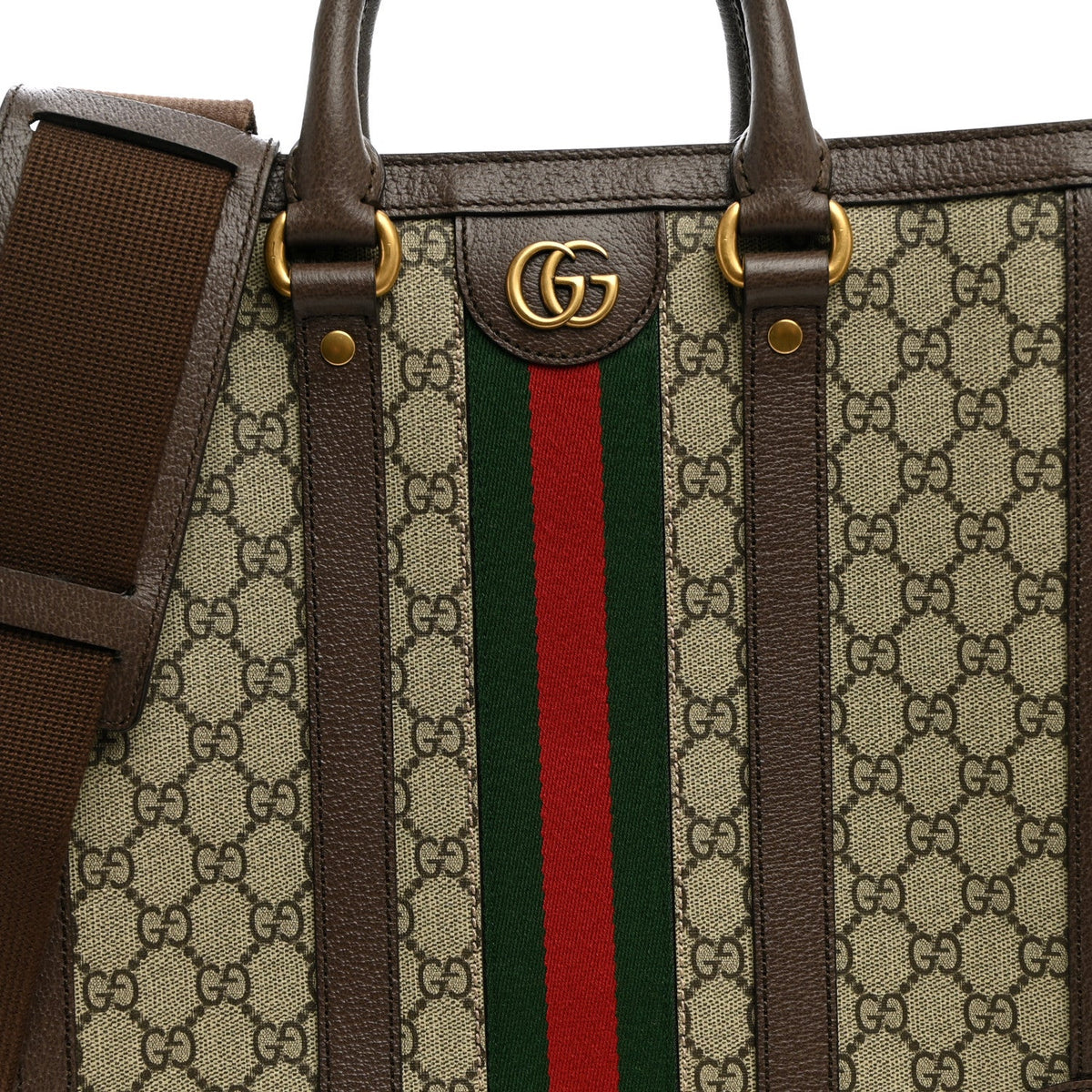 GG Supreme Monogram Textured Dollar Calfskin Web Medium Ophidia Tote Bag Beige Ebony wholesalehk.shop