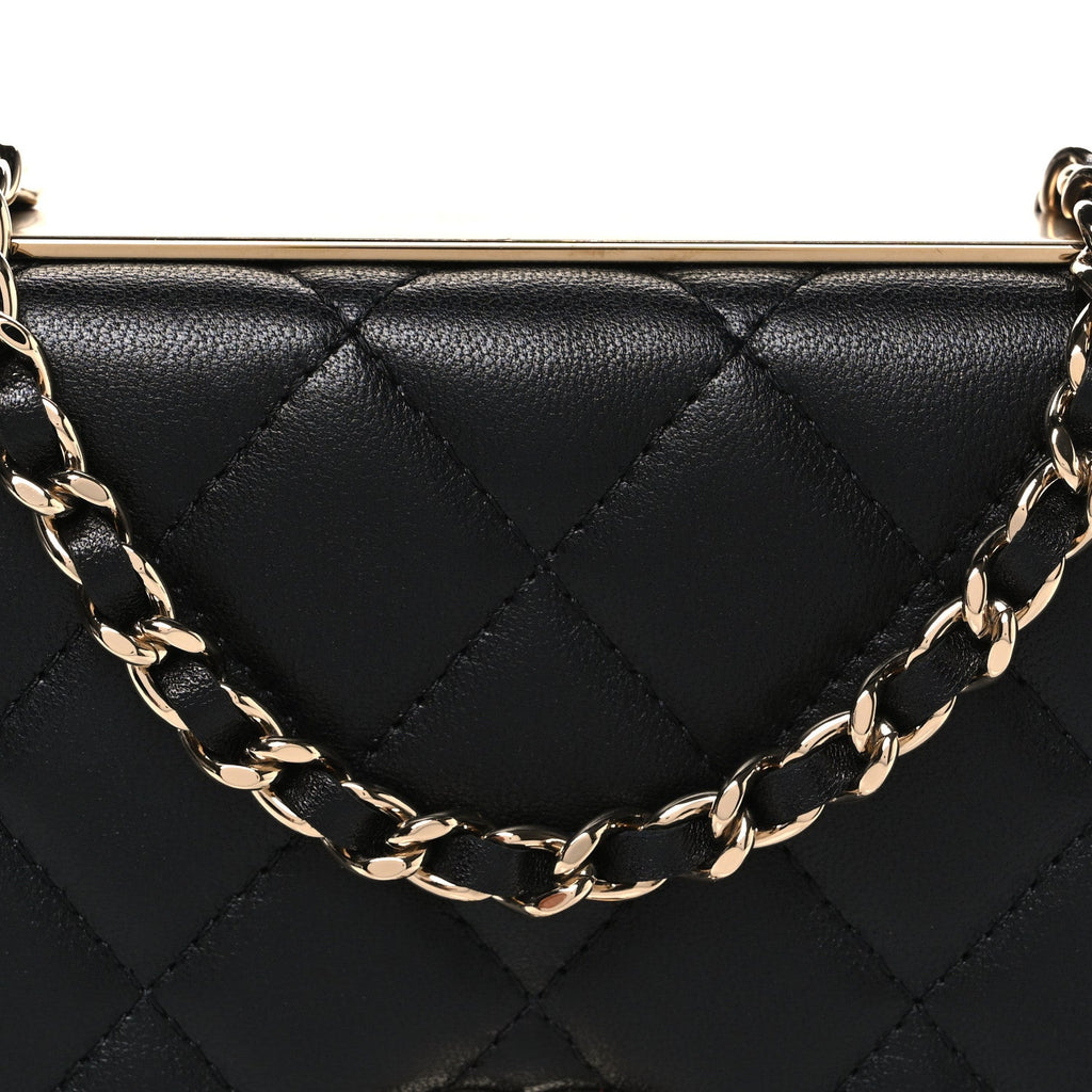 Lambskin Quilted Trendy CC Wallet On Chain WOC Black wholesalehk.shop