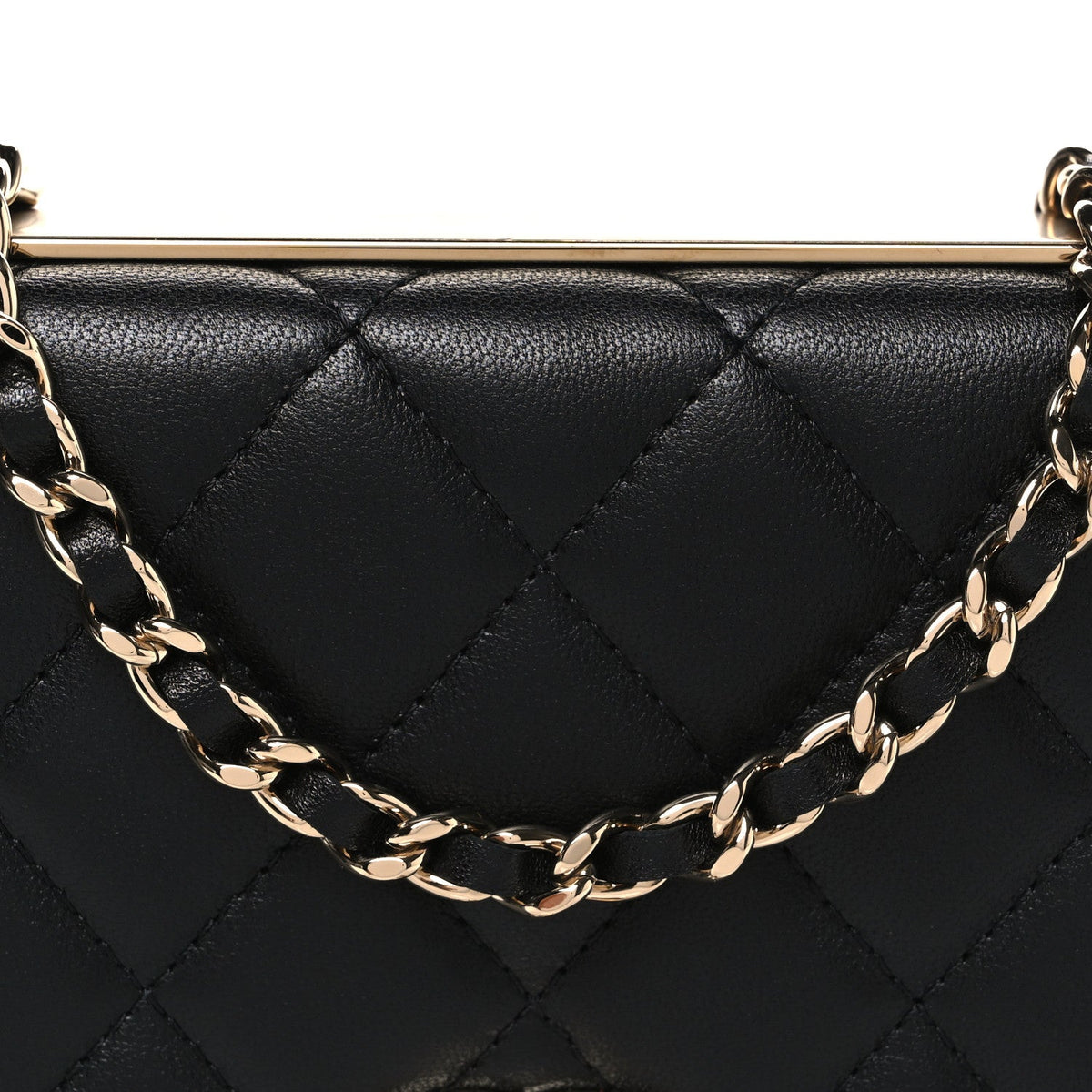 Lambskin Quilted Trendy CC Wallet On Chain WOC Black wholesalehk.shop