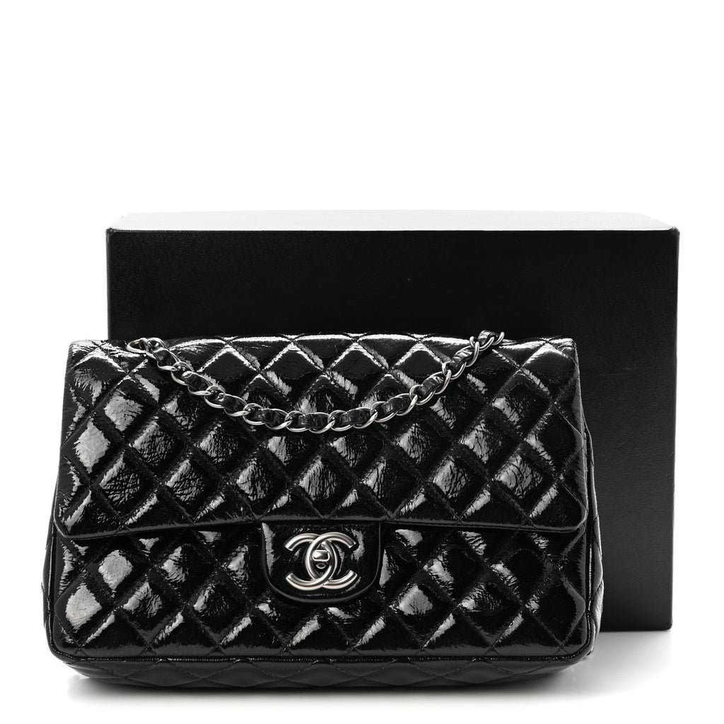 Crumpled Patent Quilted Medium Double Flap Black wholesalehk.shop