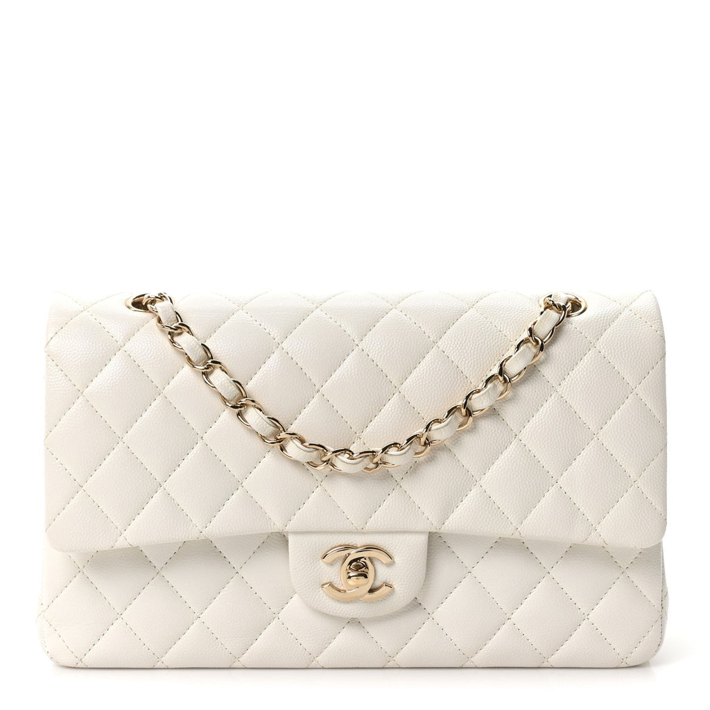Caviar Quilted Medium Double Flap White wholesalehk.shop