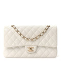 Caviar Quilted Medium Double Flap White wholesalehk.shop