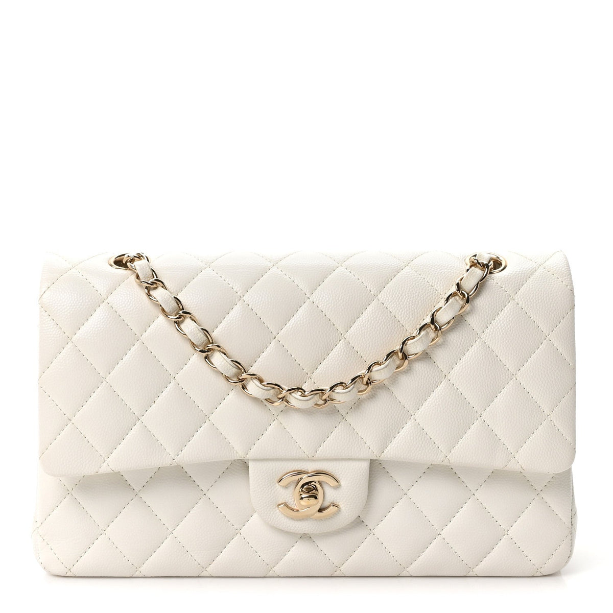 Caviar Quilted Medium Double Flap White wholesalehk.shop