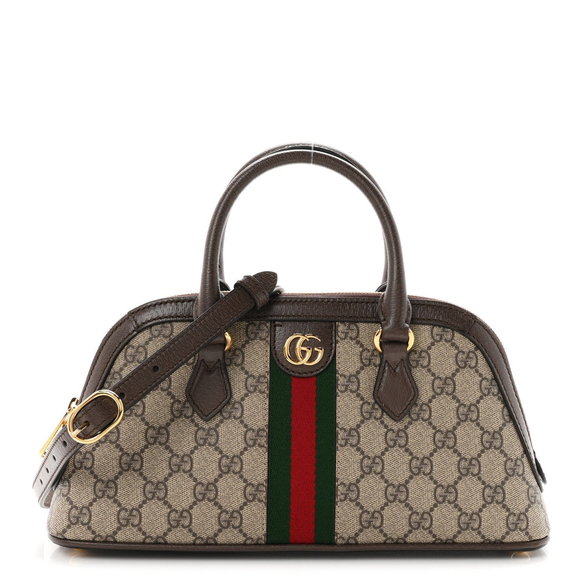 GG Supreme Monogram Textured Dollar Calfskin Web Medium Ophidia Top Handle Bowler Bag Beige Ebony New Acero wholesalehk.shop