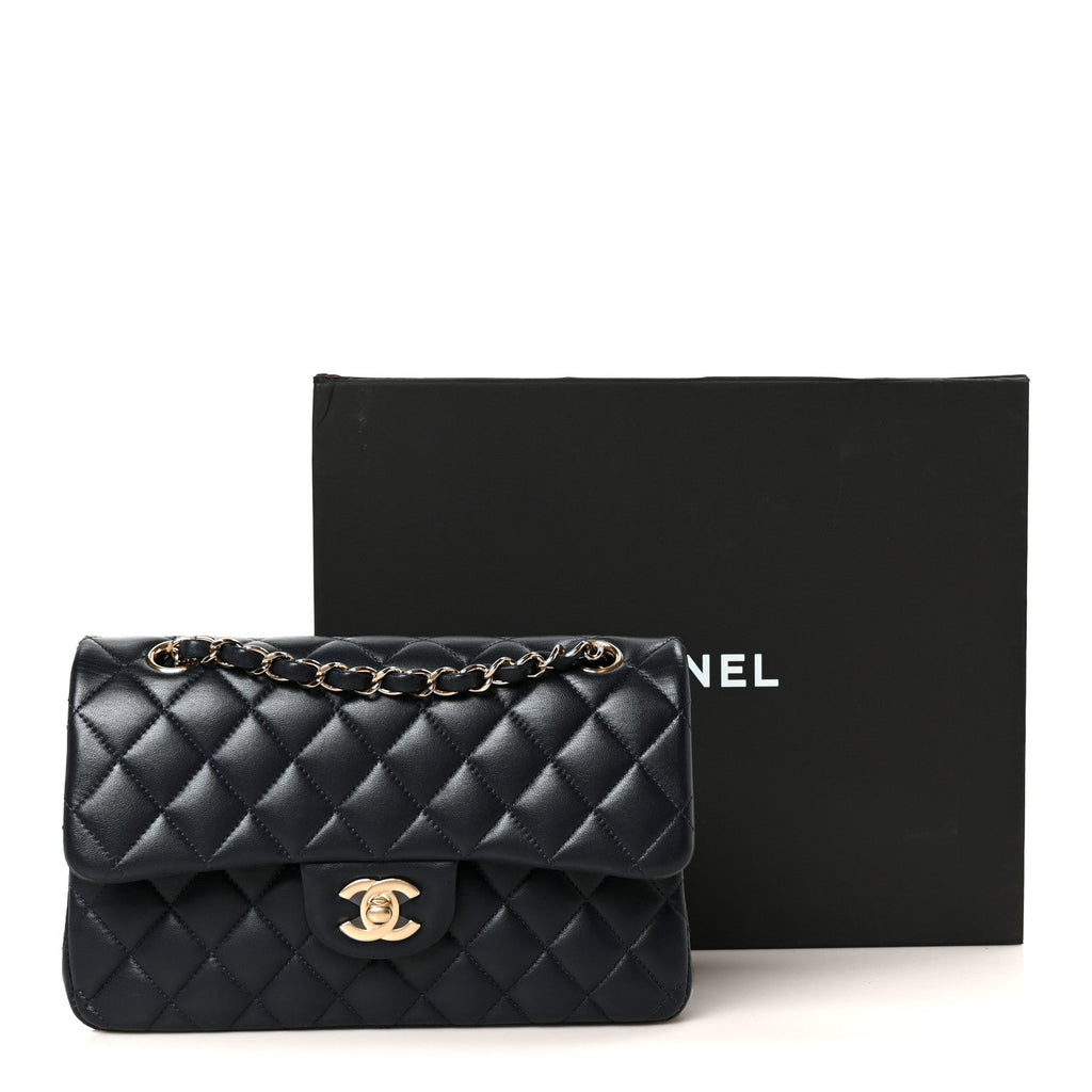 Lambskin Quilted Small Double Flap Navy wholesalehk.shop