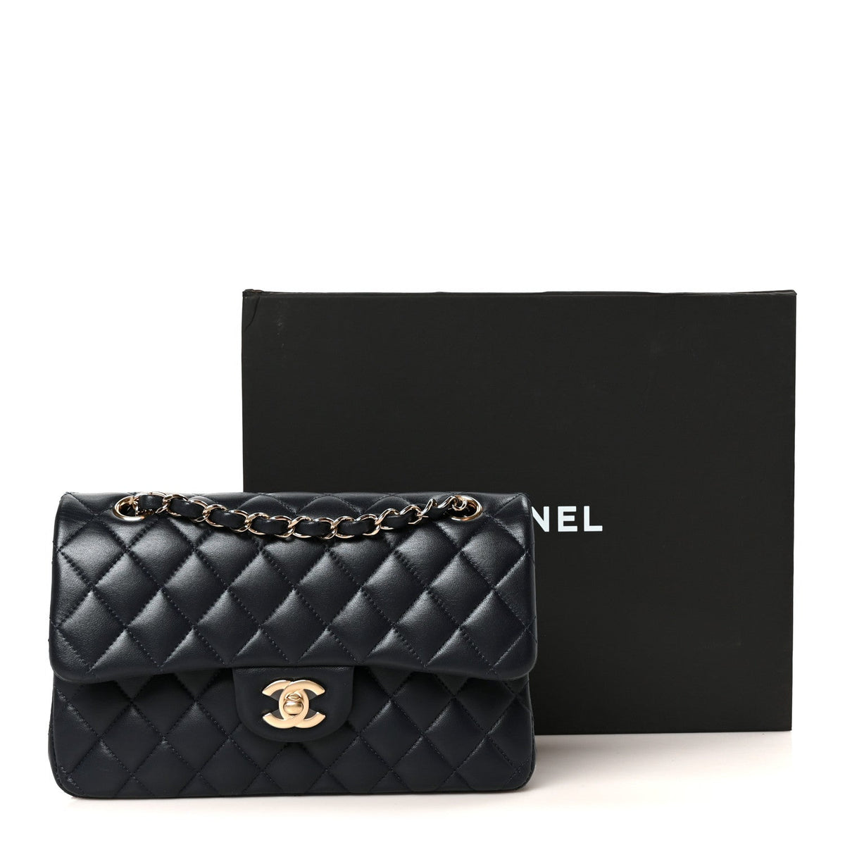 Lambskin Quilted Small Double Flap Navy wholesalehk.shop