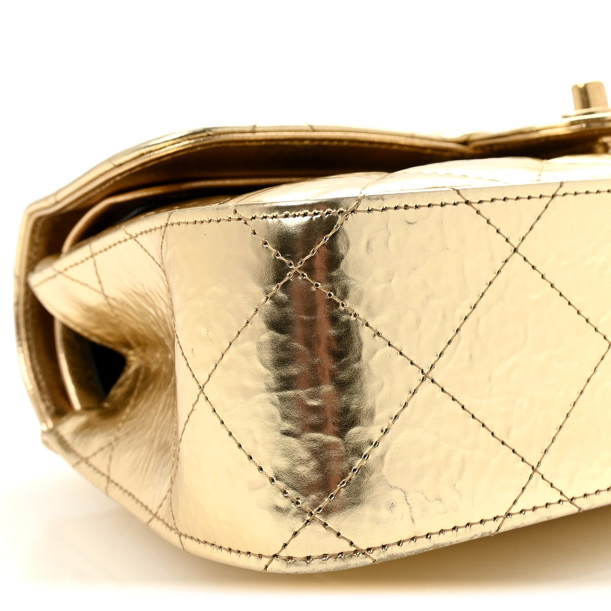 Hammered Metallic Calfskin Quilted Small Double Flap Gold wholesalehk.shop