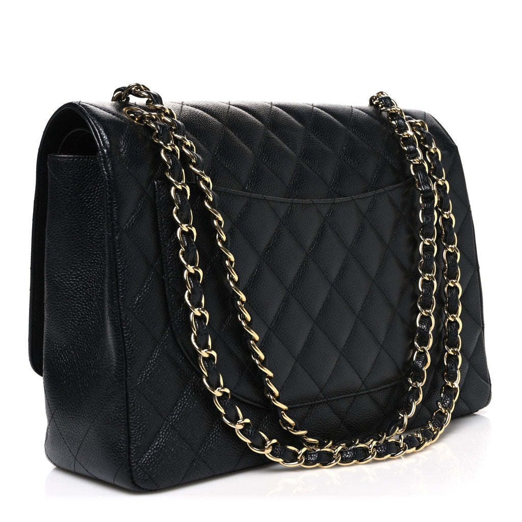 Caviar Quilted Maxi Double Flap Black wholesalehk.shop