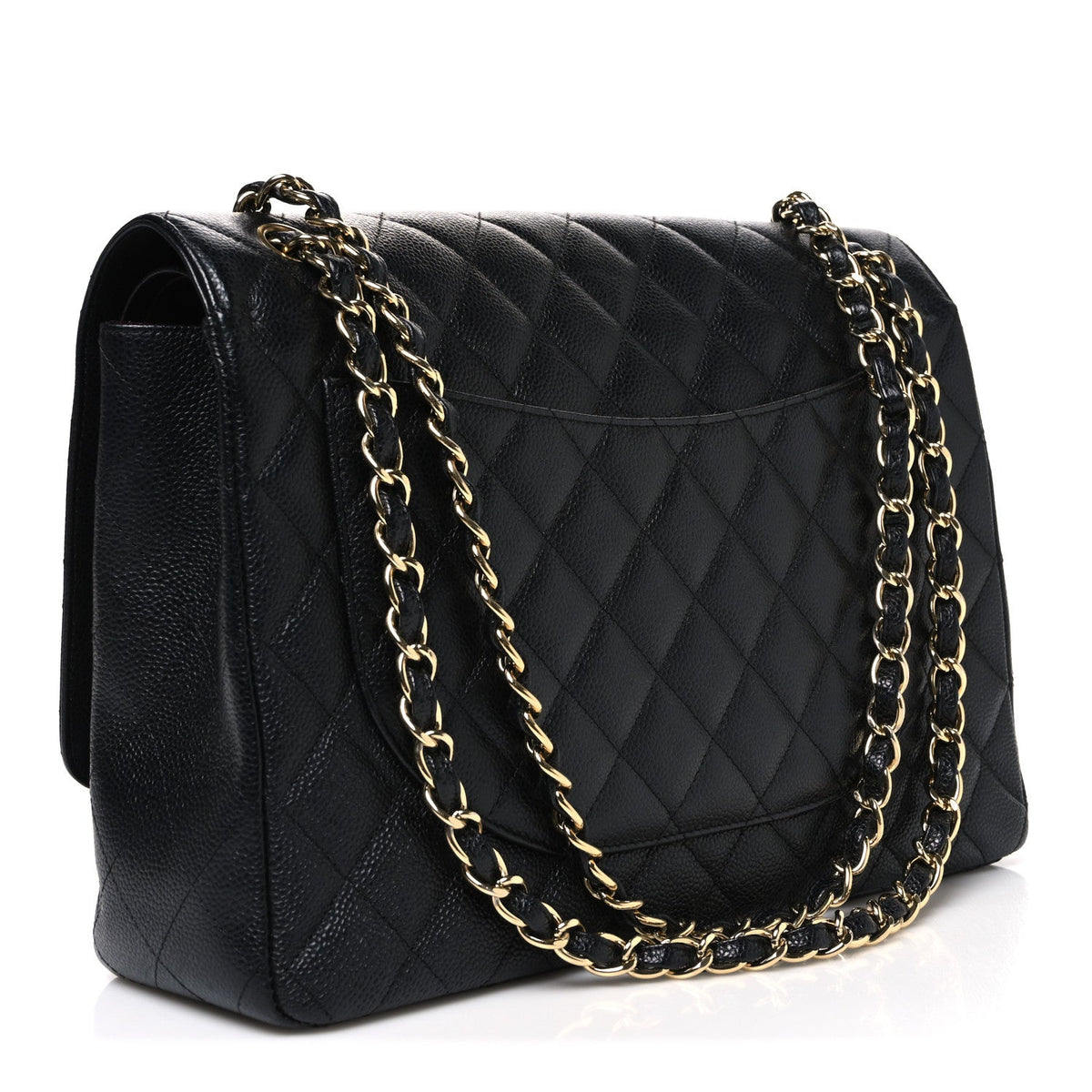 Caviar Quilted Maxi Double Flap Black wholesalehk.shop