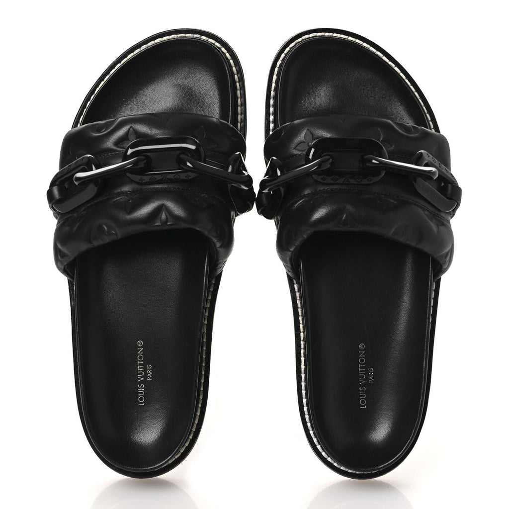Calfskin Embossed Monogram Sunset Flat Comfort Mule 38.5 Black £¨ Direct shipment via from wholesalehk.shop