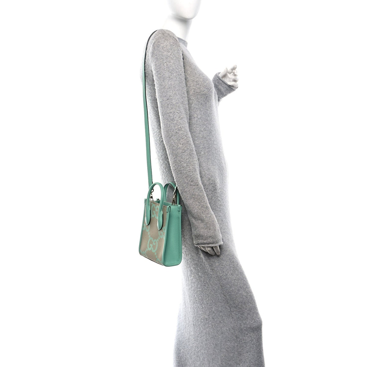 Monogram Jumbo GG Textured Dollar Calfskin Mini Tote Bag Pepperlight Mint wholesalehk.shop