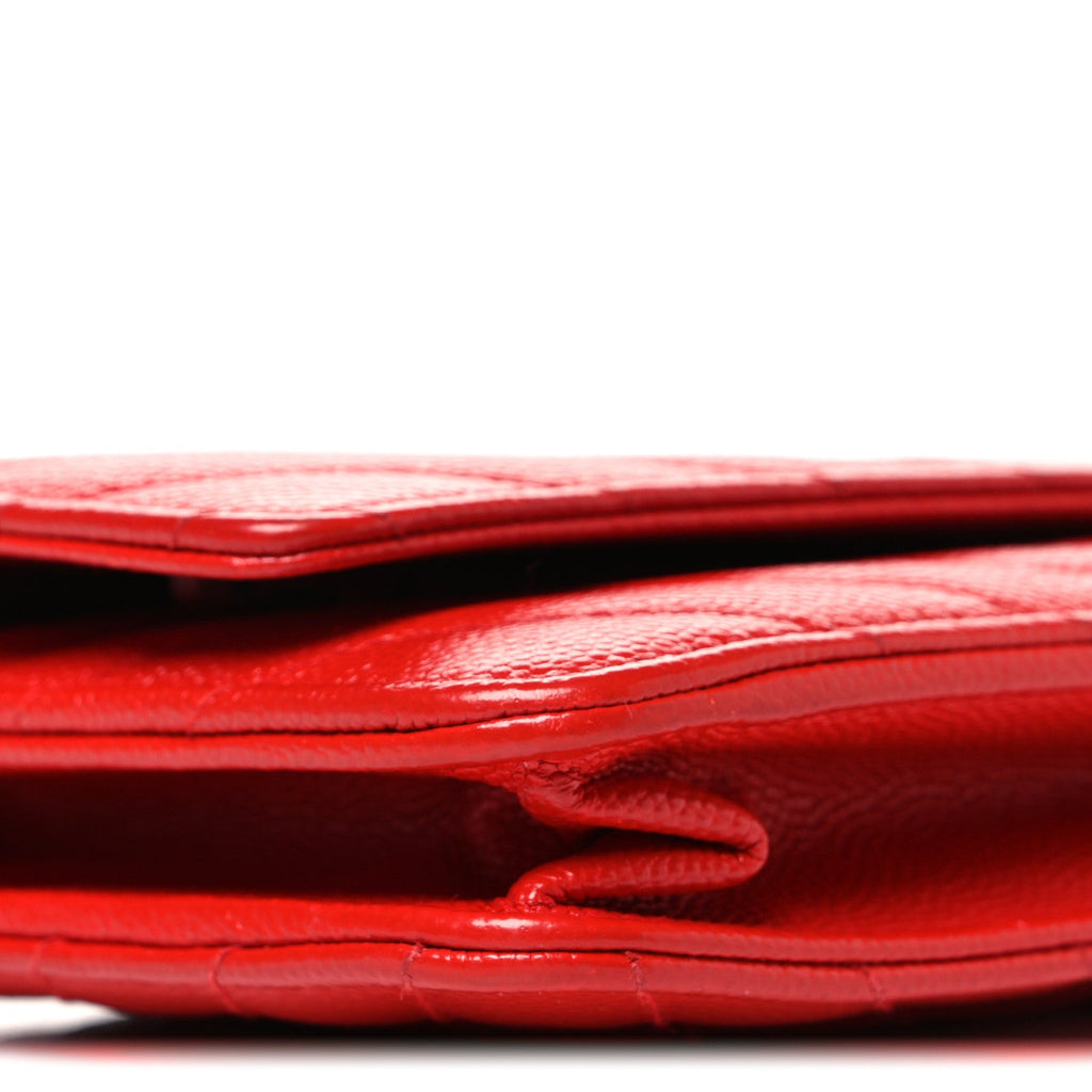 Caviar Chevron Quilted Wallet On Chain WOC Red wholesalehk.shop