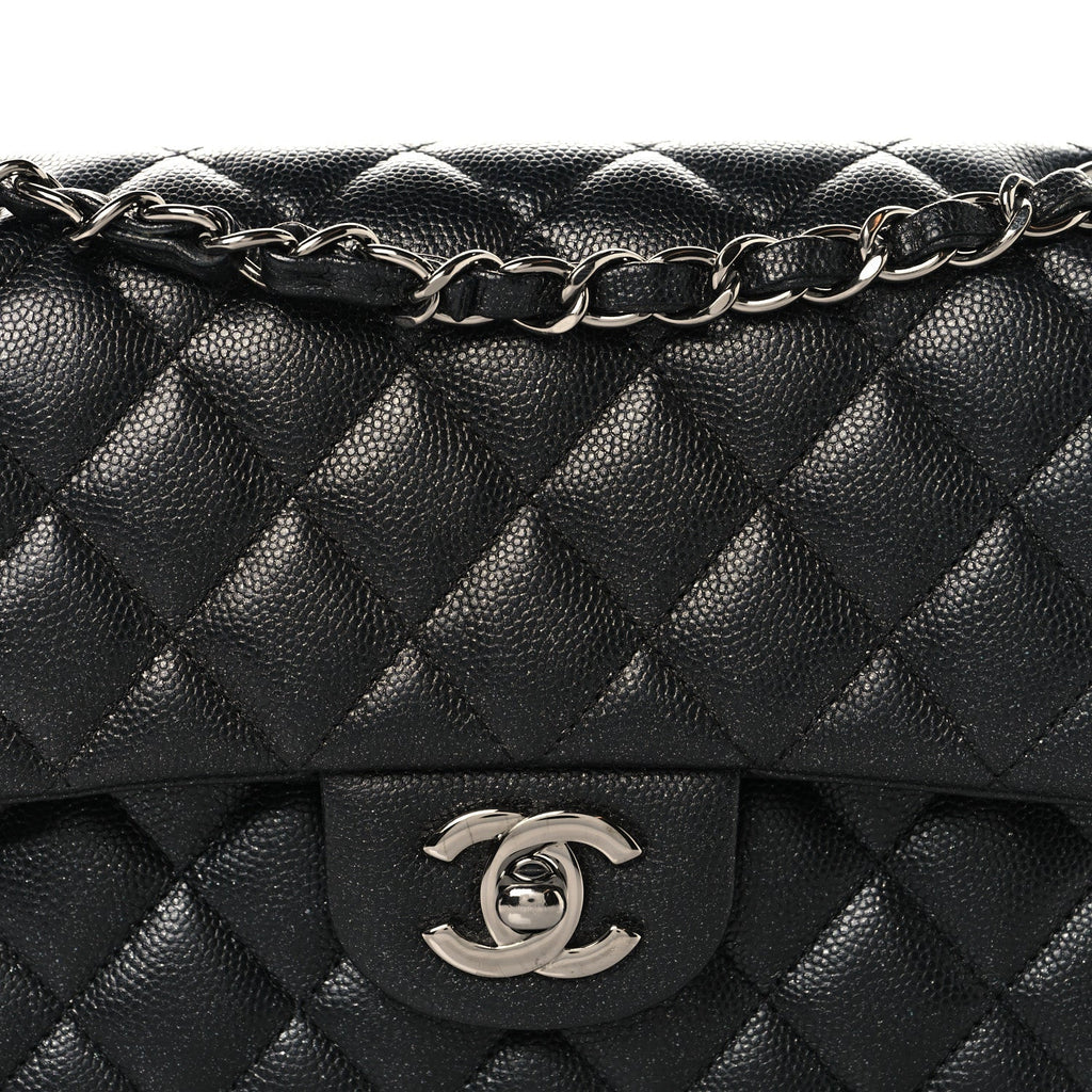 Iridescent Caviar Quilted Small Double Flap Black wholesalehk.shop