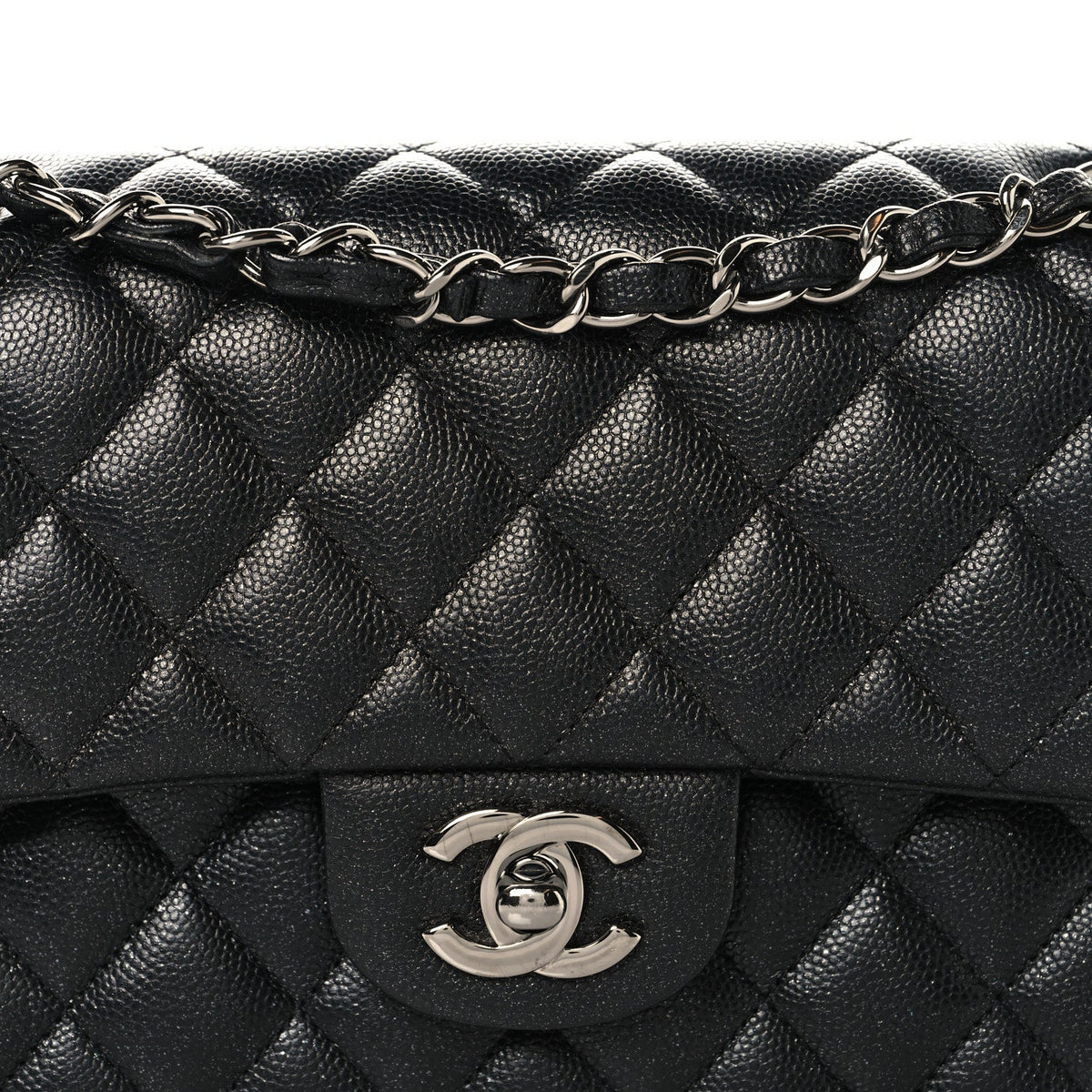 Iridescent Caviar Quilted Small Double Flap Black wholesalehk.shop