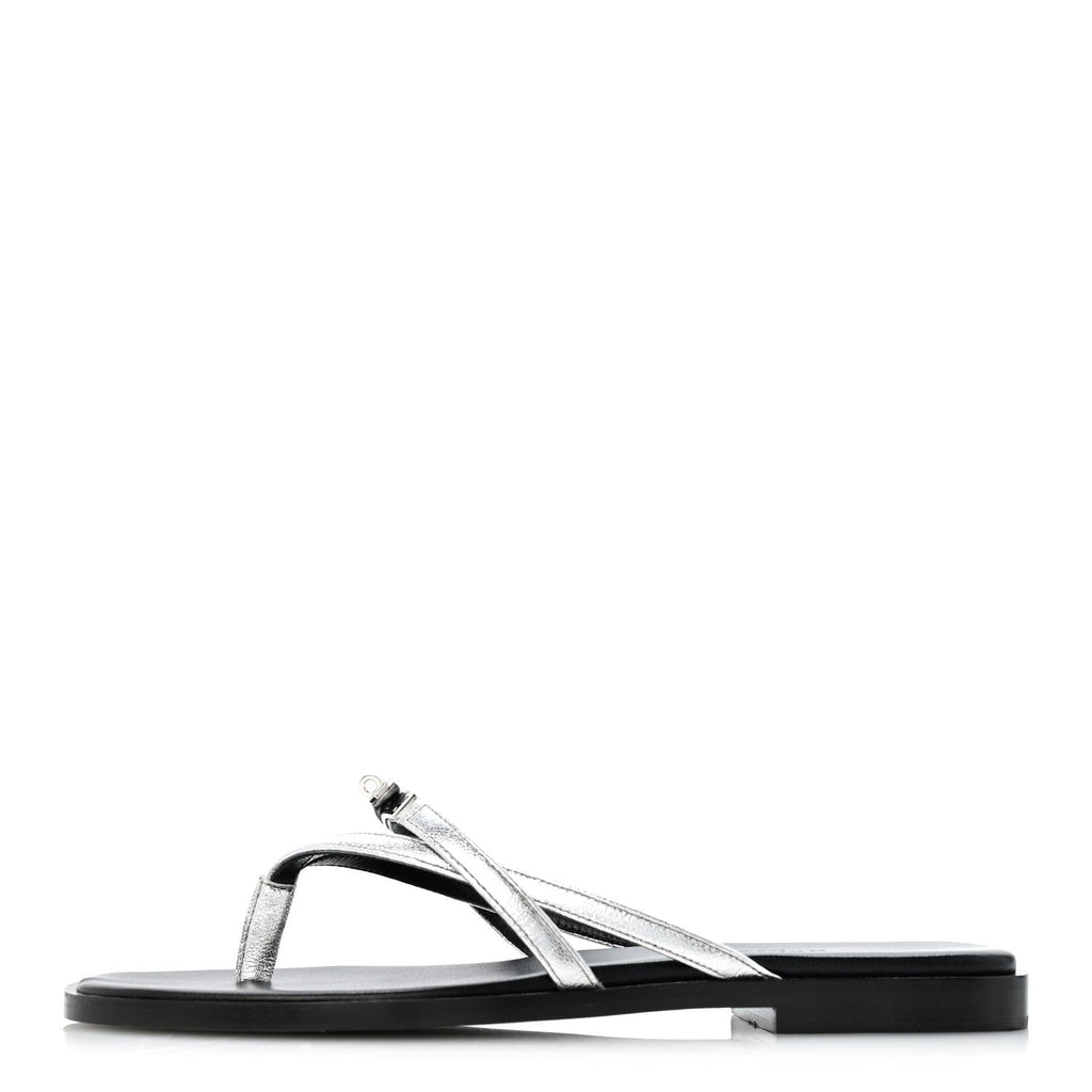 Metallic Goatskin Miss Sandals 36 Gris Argente wholesalehk.shop