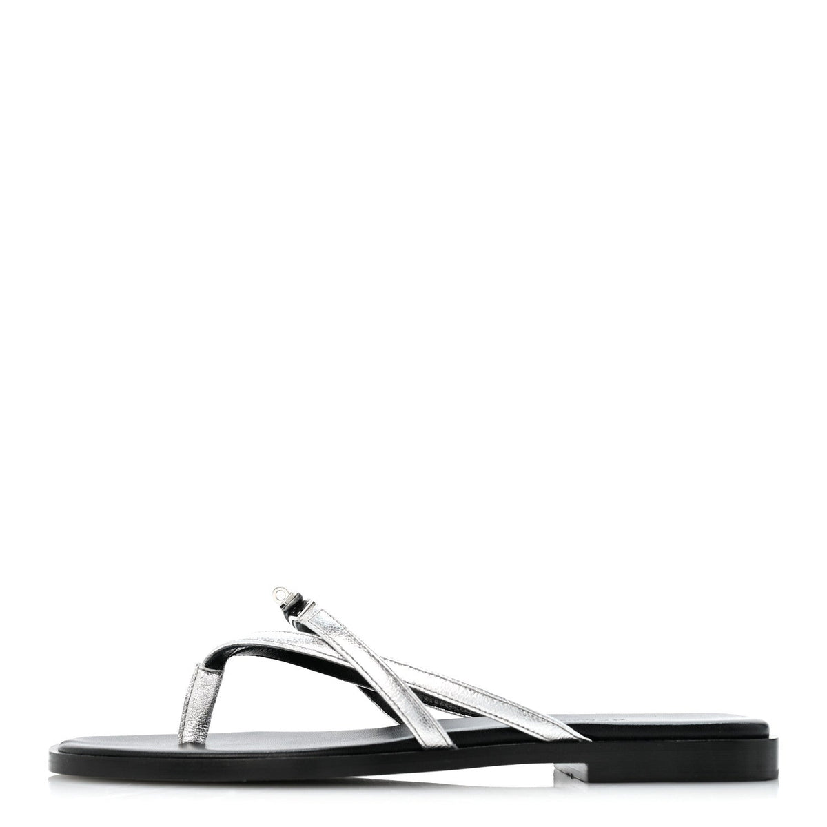 Metallic Goatskin Miss Sandals 36 Gris Argente wholesalehk.shop