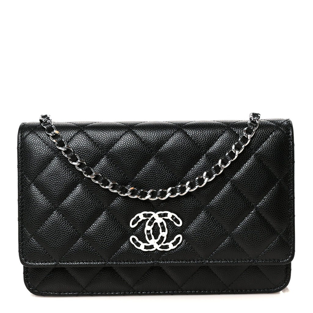 Caviar Quilted Chanel 19 Wallet On Chain WOC Black White wholesalehk.shop