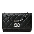 Caviar Quilted Chanel 19 Wallet On Chain WOC Black White wholesalehk.shop