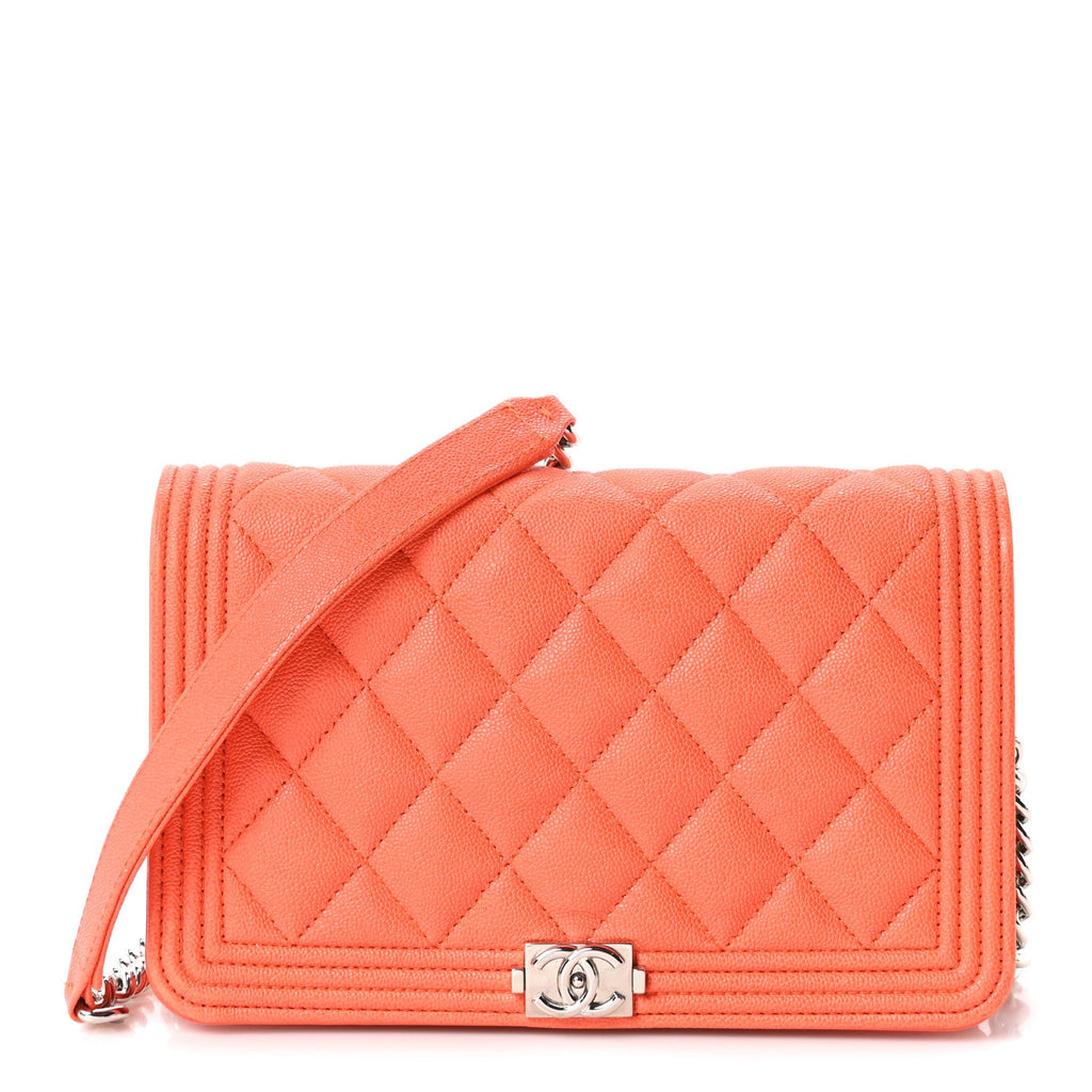 Caviar Quilted Boy Wallet On Chain WOC Orange wholesalehk.shop