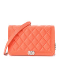 Caviar Quilted Boy Wallet On Chain WOC Orange wholesalehk.shop