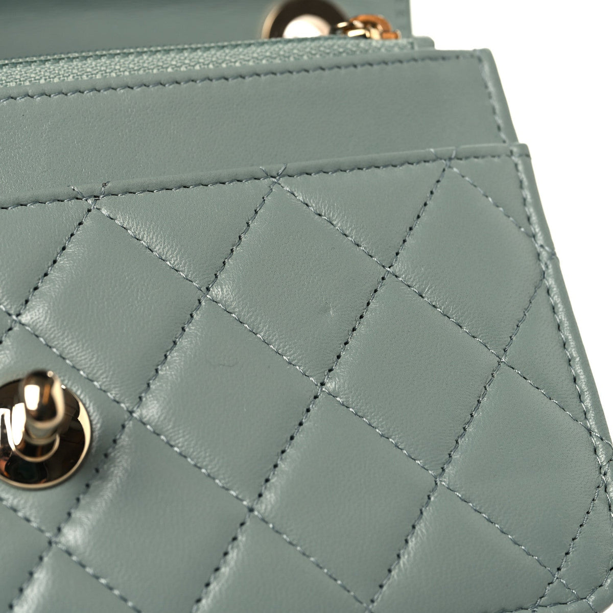 Lambskin Quilted Trendy CC Wallet On Chain WOC Light Blue wholesalehk.shop